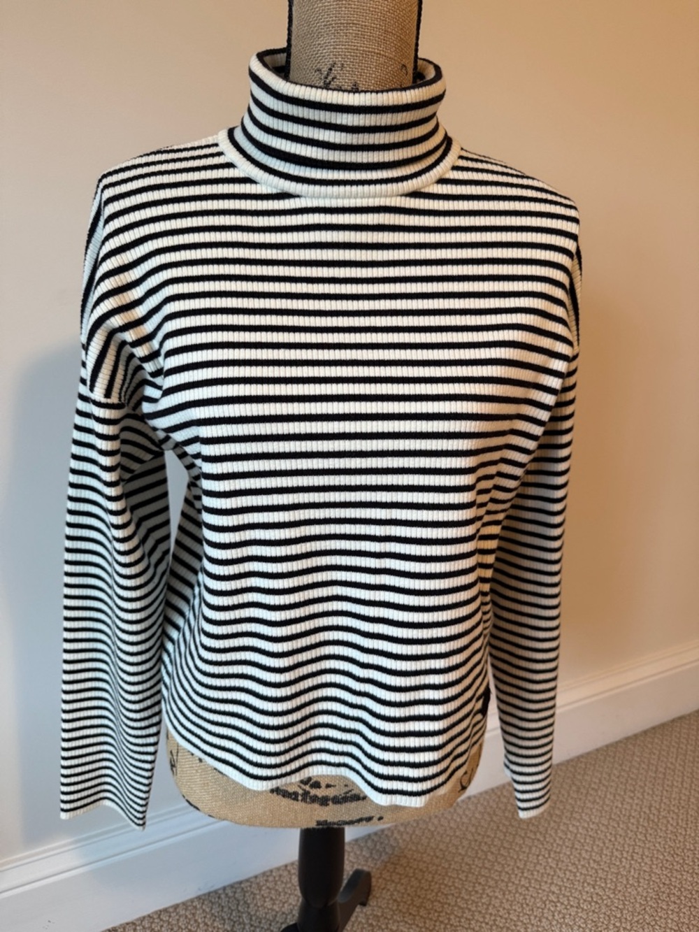MAJE striped stretch-knit turtleneck sweater